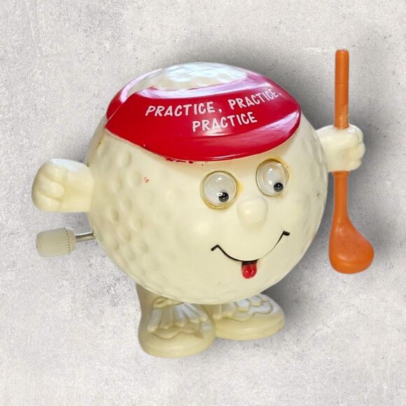 Russ Berrie Wind-Up Golf Ball Toy “Practice, Practice, Practice” Visor & Club - Picture 2 of 8